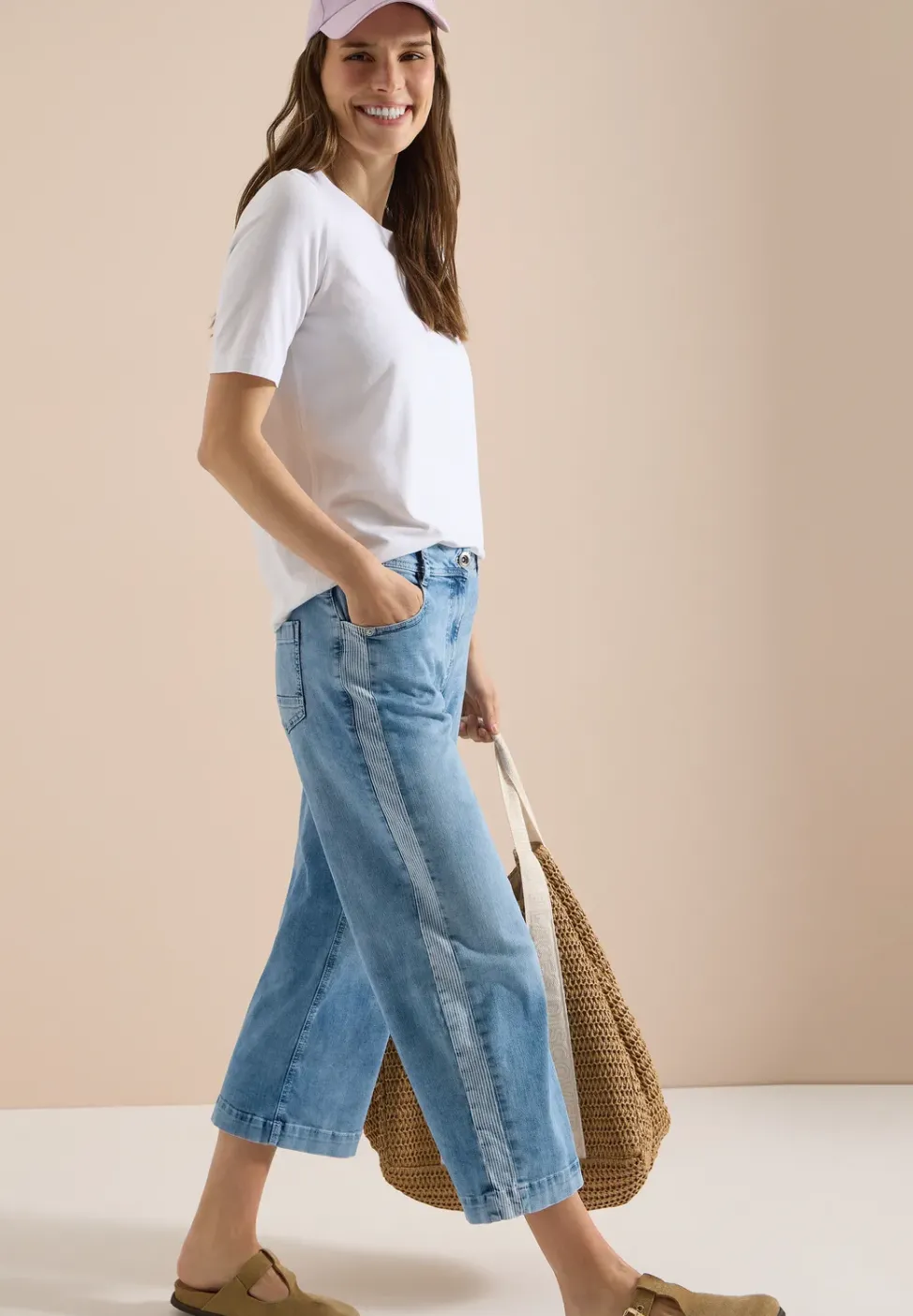 3/4 High Waist Wide Leg Jeans im Loose Fit