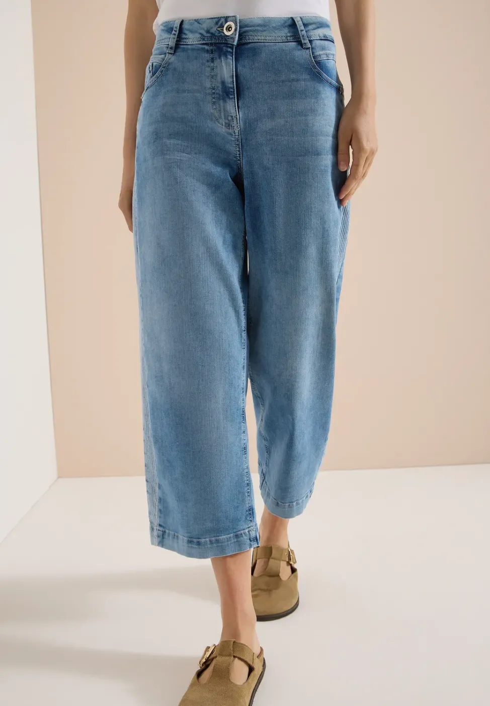 3/4 High Waist Wide Leg Jeans im Loose Fit