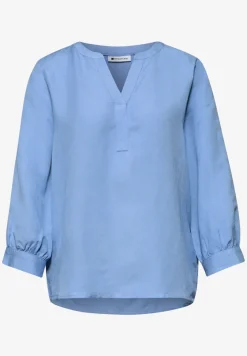 3/4-Arm Bluse aus Leinenmix mit Split Neck