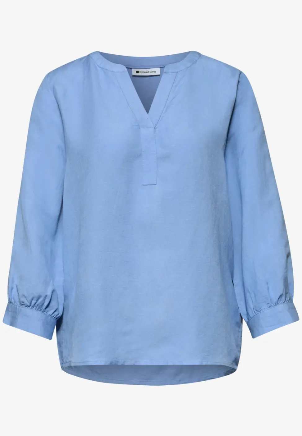 3/4-Arm Bluse aus Leinenmix mit Split Neck