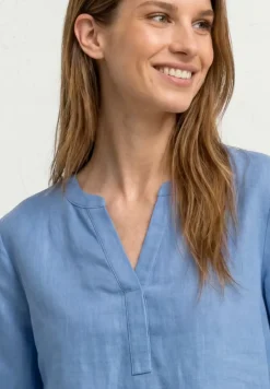 3/4-Arm Bluse aus Leinenmix mit Split Neck