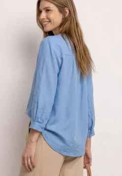 3/4-Arm Bluse aus Leinenmix mit Split Neck