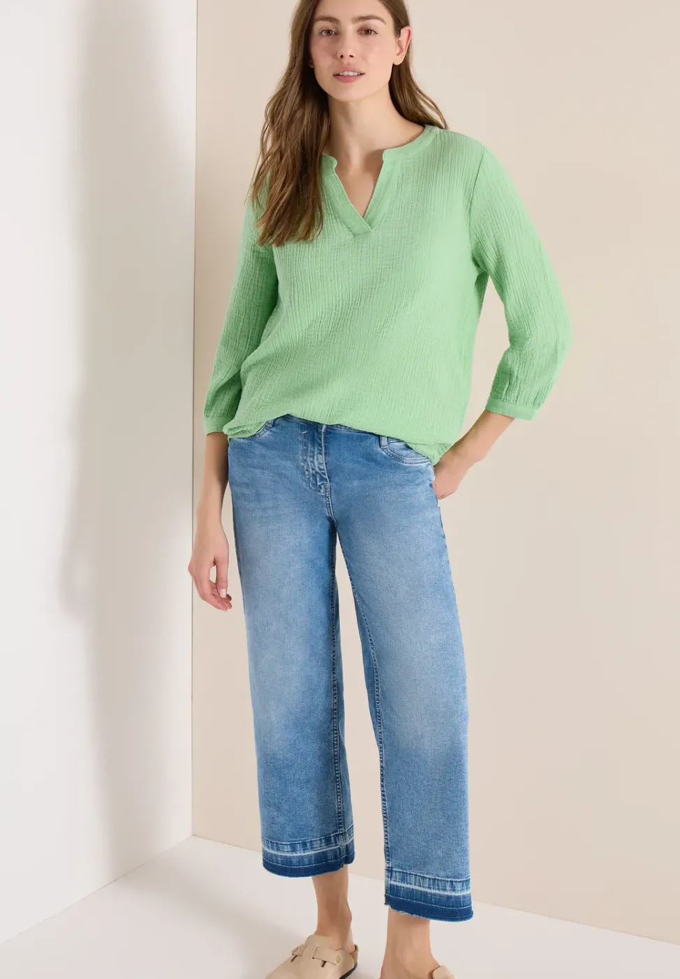 3/4-Arm Bluse in Musselin-Qualität
