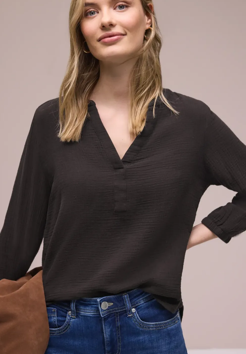 3/4-Arm Bluse in Musselinqualität