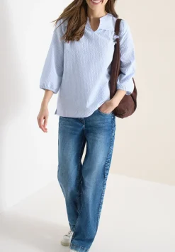3/4-Arm Bluse in Seersucker Qualität