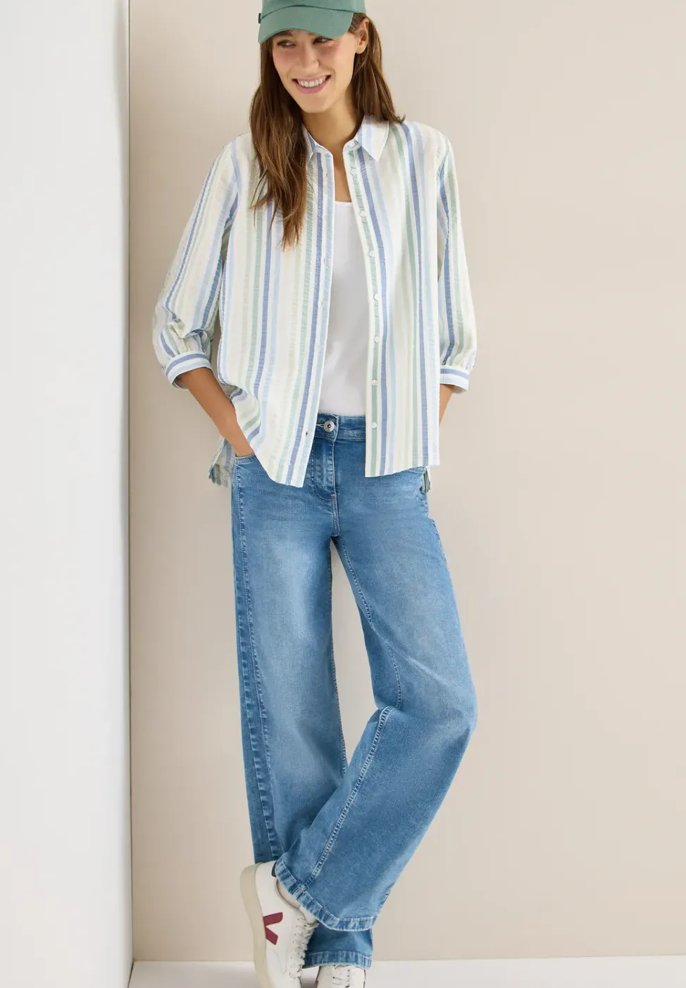 3/4-Arm Bluse in Seersucker Qualität