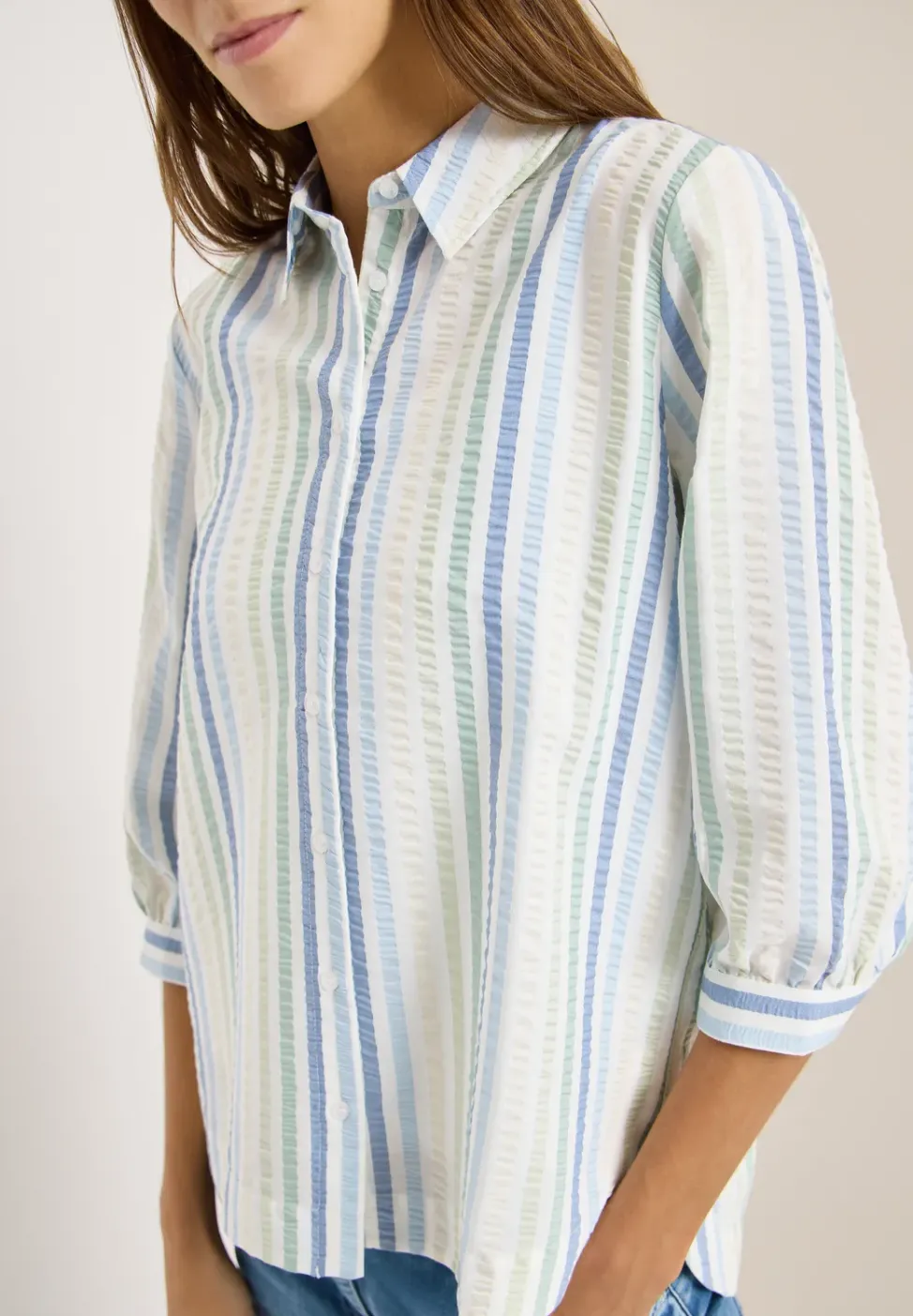 3/4-Arm Bluse in Seersucker Qualität