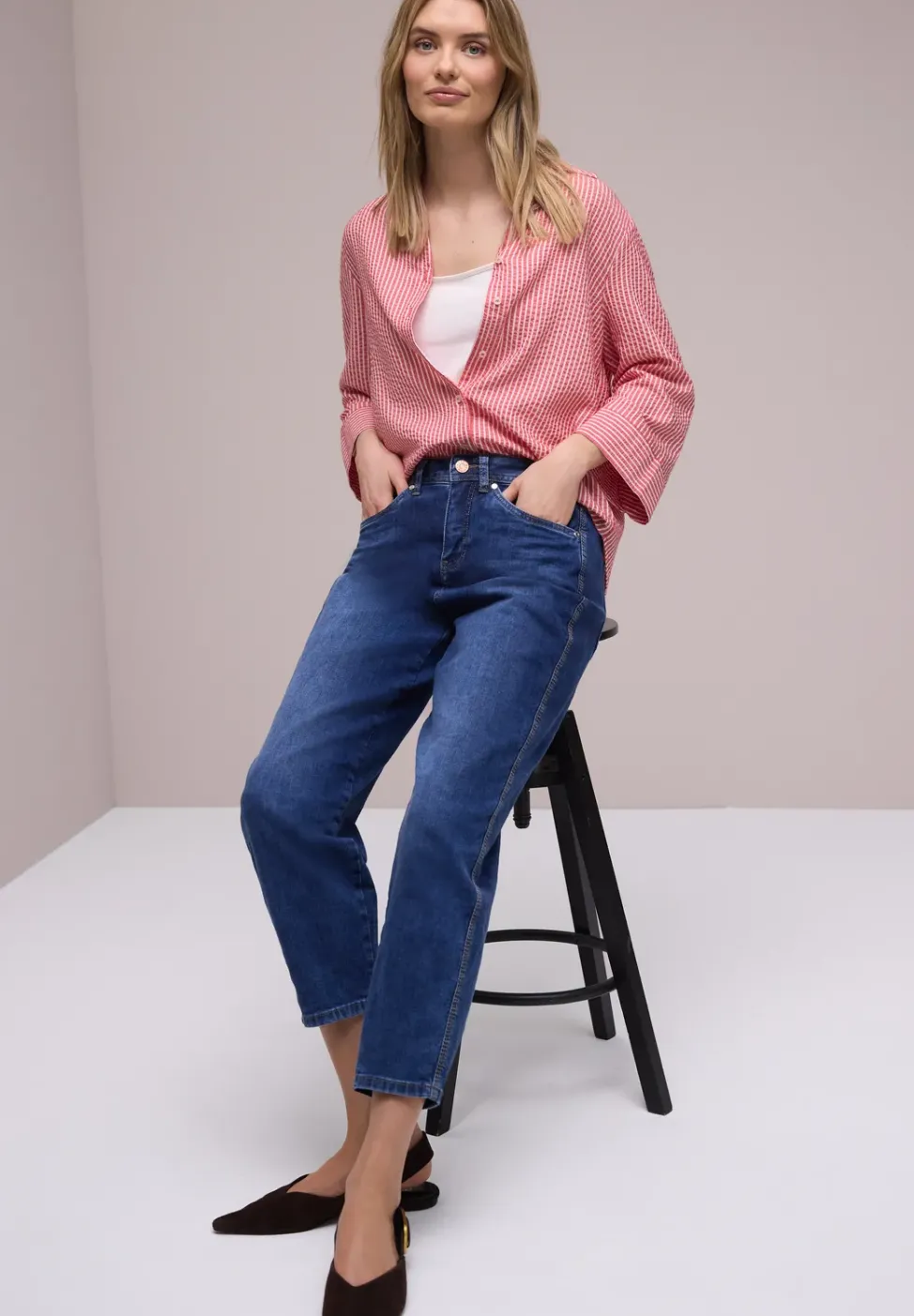 3/4-Arm Bluse in Seersuckerqualität