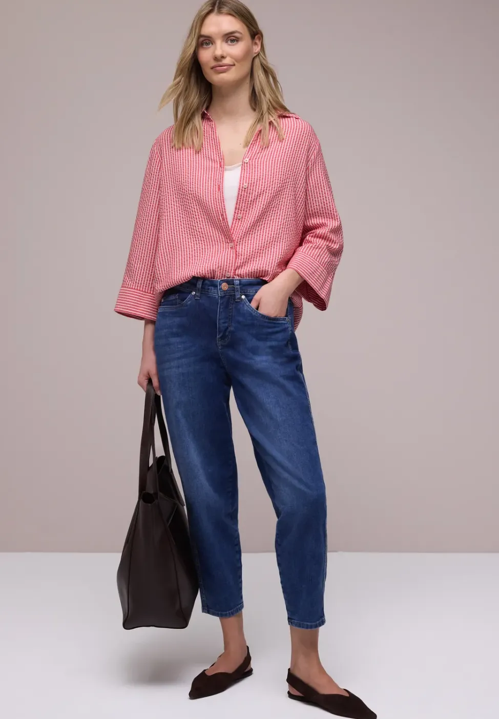 3/4-Arm Bluse in Seersuckerqualität