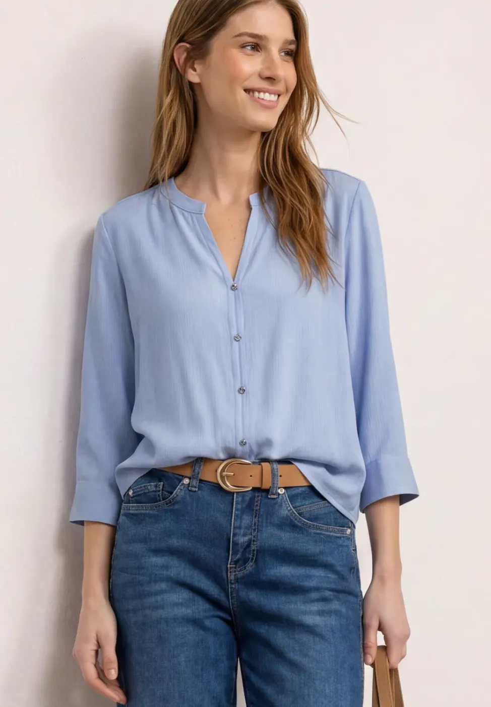 3/4-Arm Bluse mit Knotendetail
