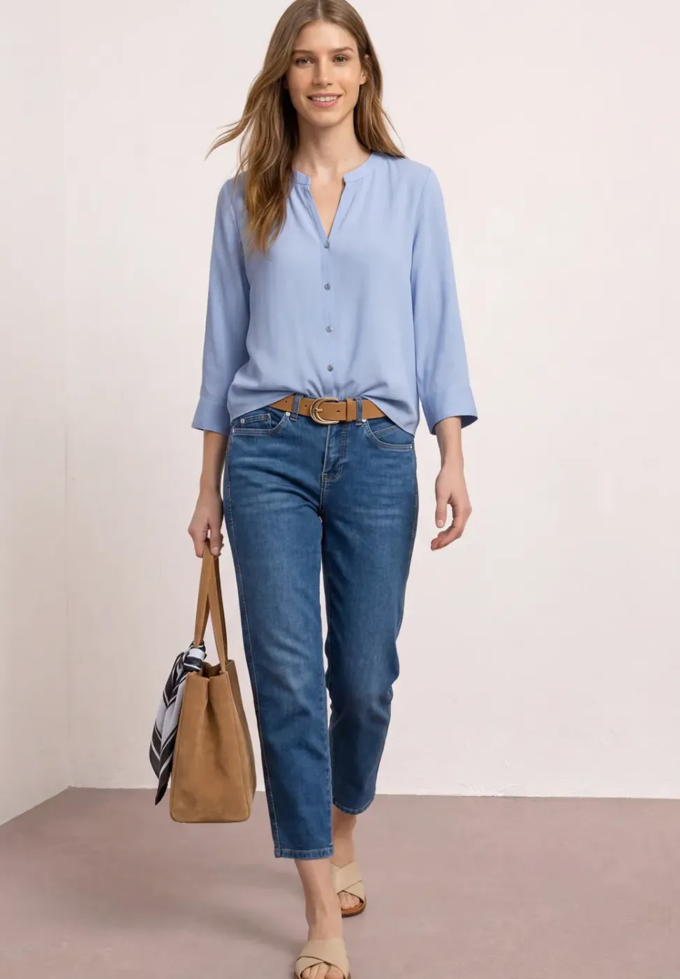 3/4-Arm Bluse mit Knotendetail