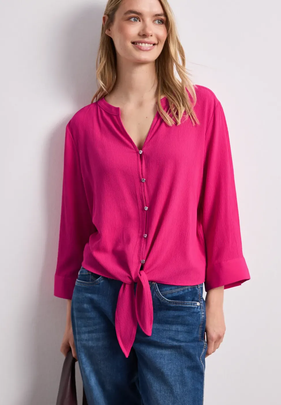 3/4-Arm Bluse mit Knotendetail