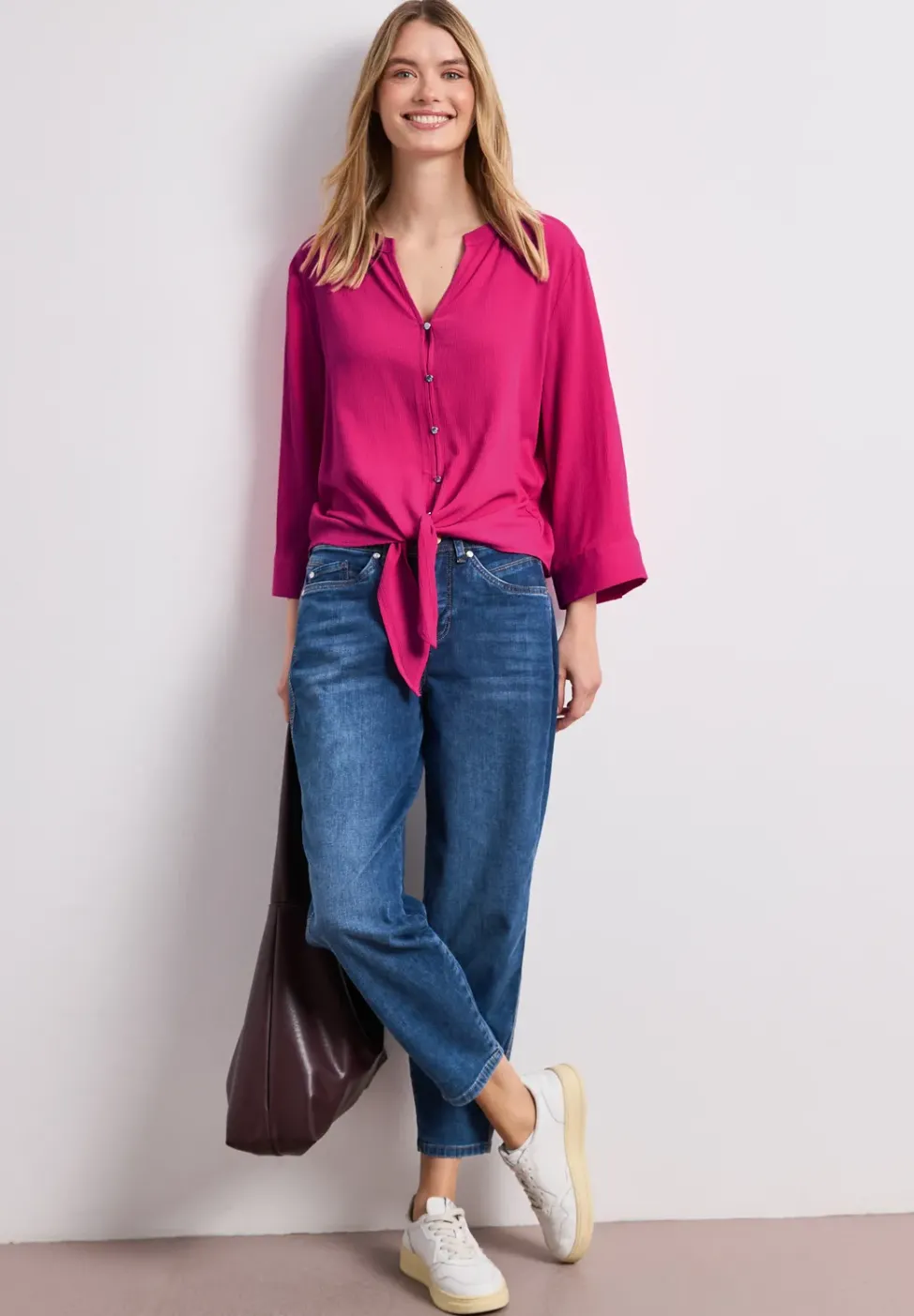 3/4-Arm Bluse mit Knotendetail