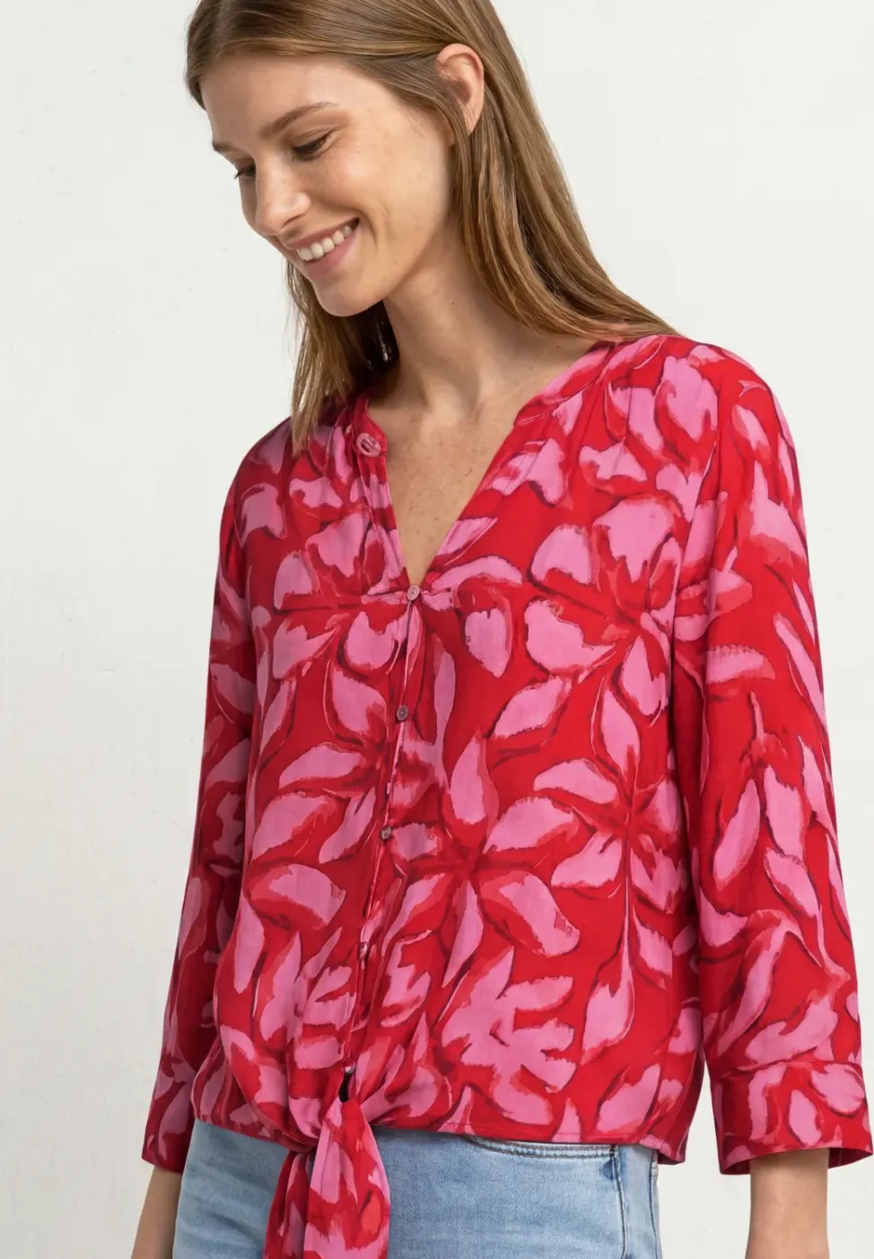 3/4-Arm Bluse mit Knotendetail