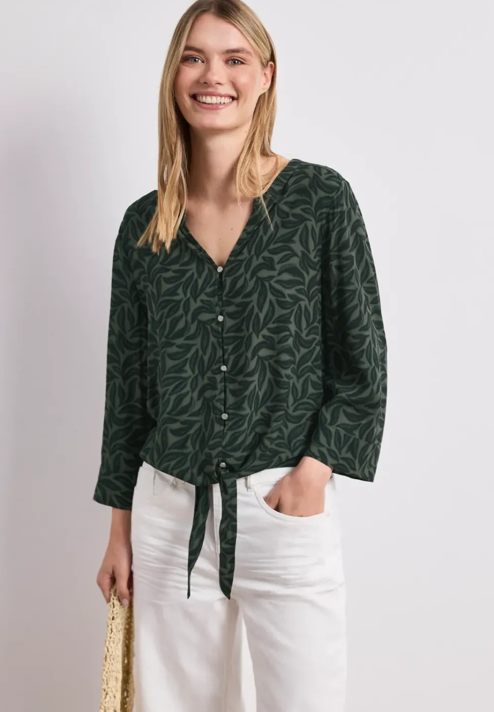 3/4-Arm Bluse mit Knotendetail
