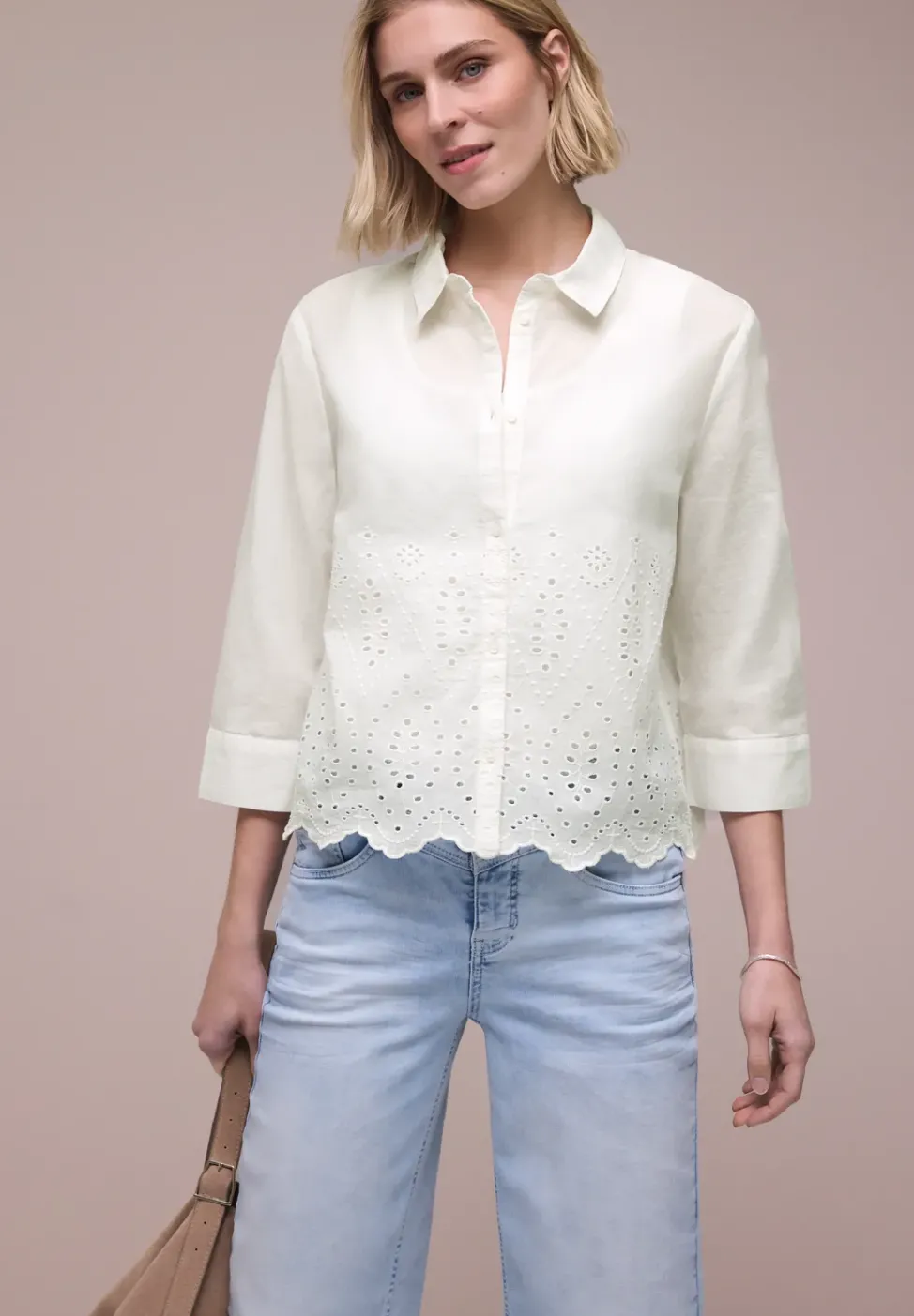 3/4-Arm Bluse mit Shiffleydetails