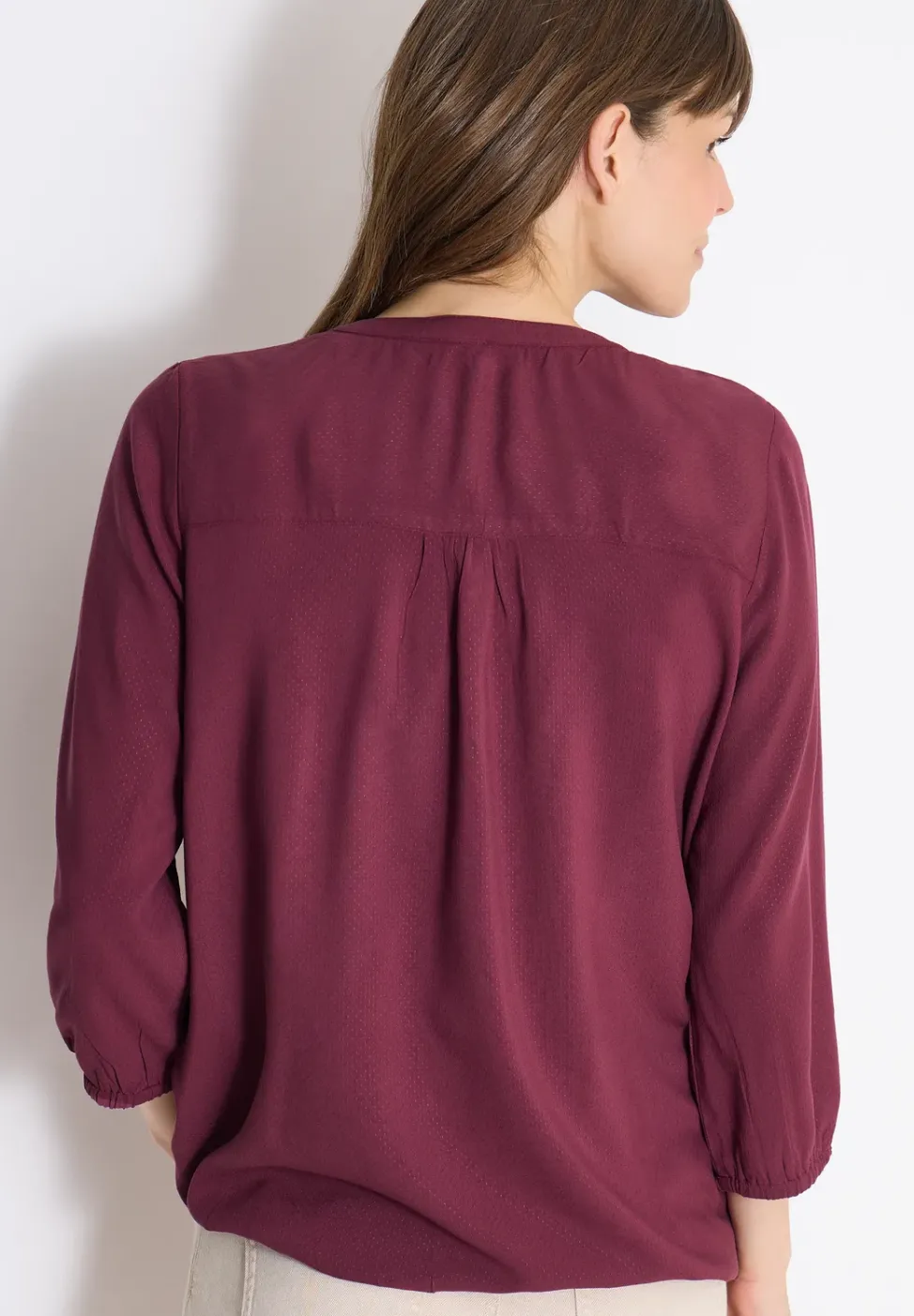 3/4-Arm Bluse mit Split Neck und Bändern