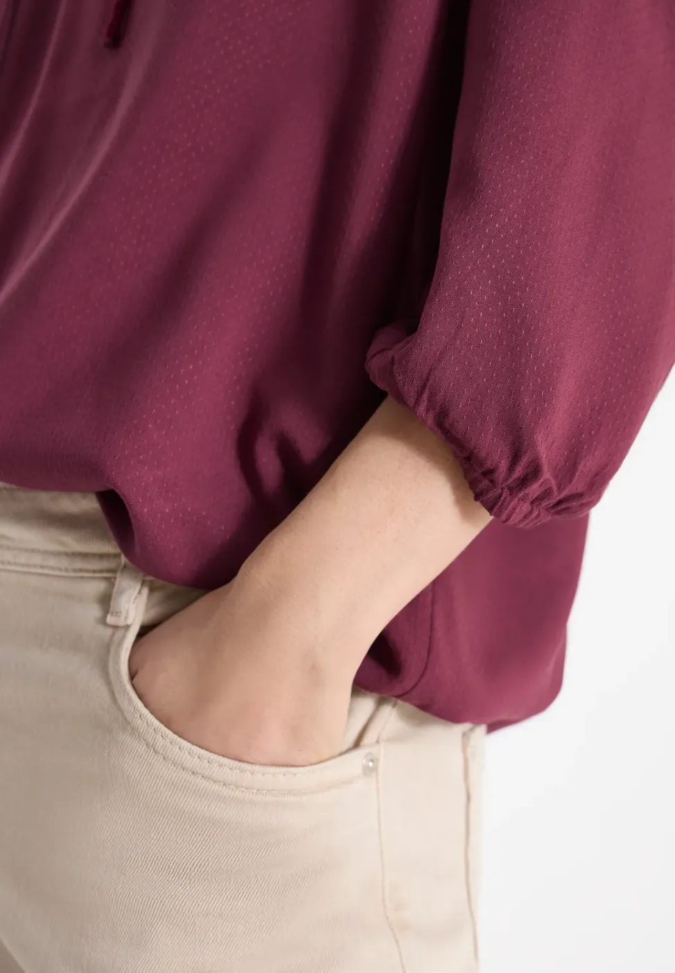 3/4-Arm Bluse mit Split Neck und Bändern