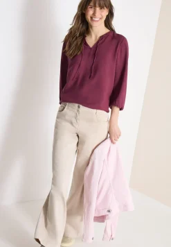 3/4-Arm Bluse mit Split Neck und Bändern