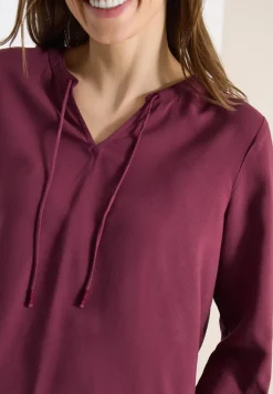 3/4-Arm Bluse mit Split Neck und Bändern
