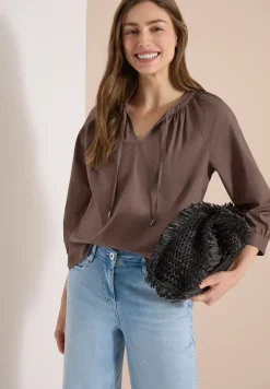 3/4-Arm Bluse mit Split Neck in Unifarbe