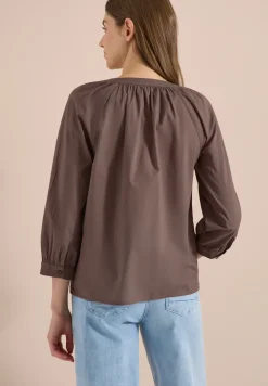 3/4-Arm Bluse mit Split Neck in Unifarbe