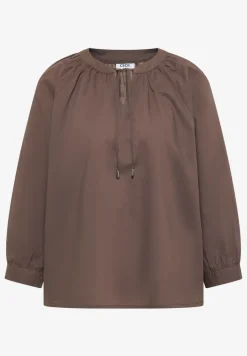 3/4-Arm Bluse mit Split Neck in Unifarbe