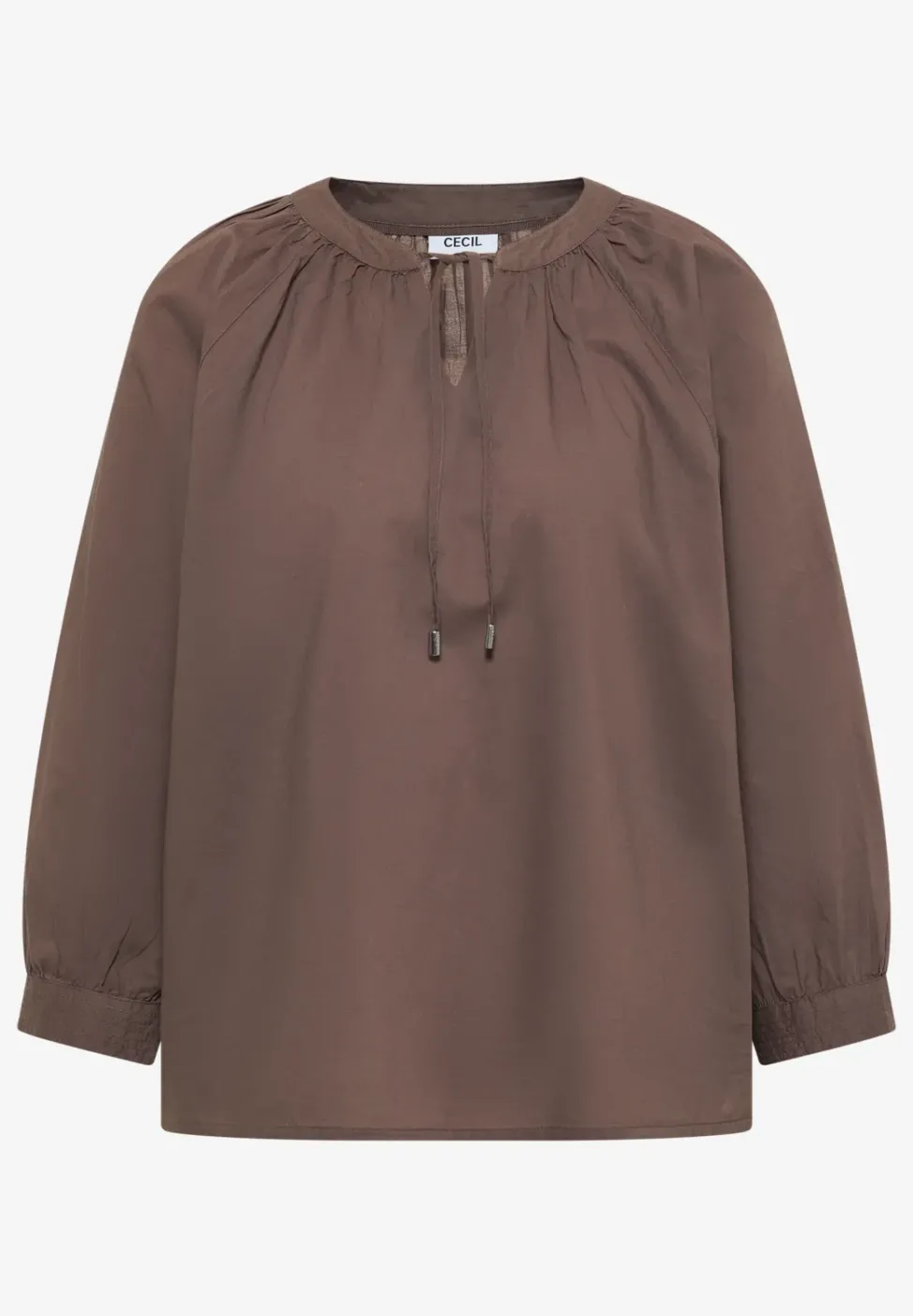 3/4-Arm Bluse mit Split Neck in Unifarbe