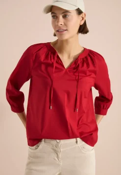 3/4-Arm Bluse mit Split Neck in Unifarbe