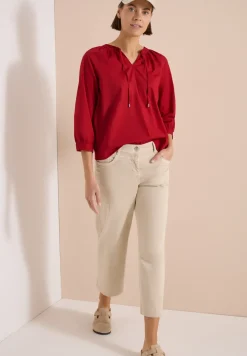 3/4-Arm Bluse mit Split Neck in Unifarbe