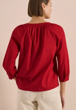 3/4-Arm Bluse mit Split Neck in Unifarbe