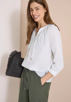 3/4-Arm Bluse mit Split Neck in Unifarbe