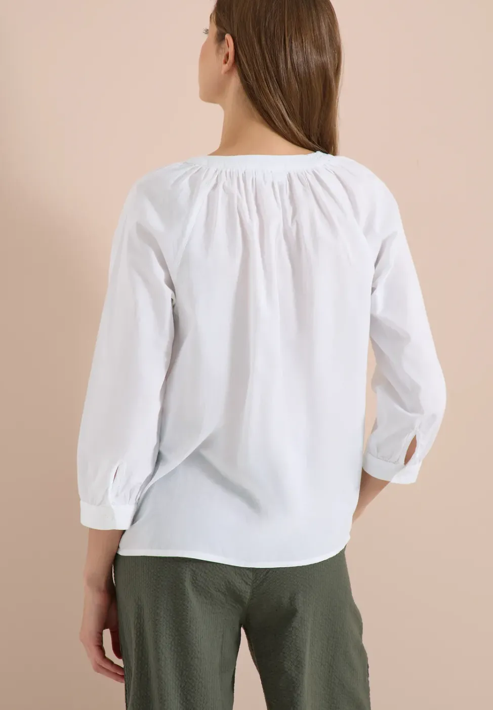 3/4-Arm Bluse mit Split Neck in Unifarbe