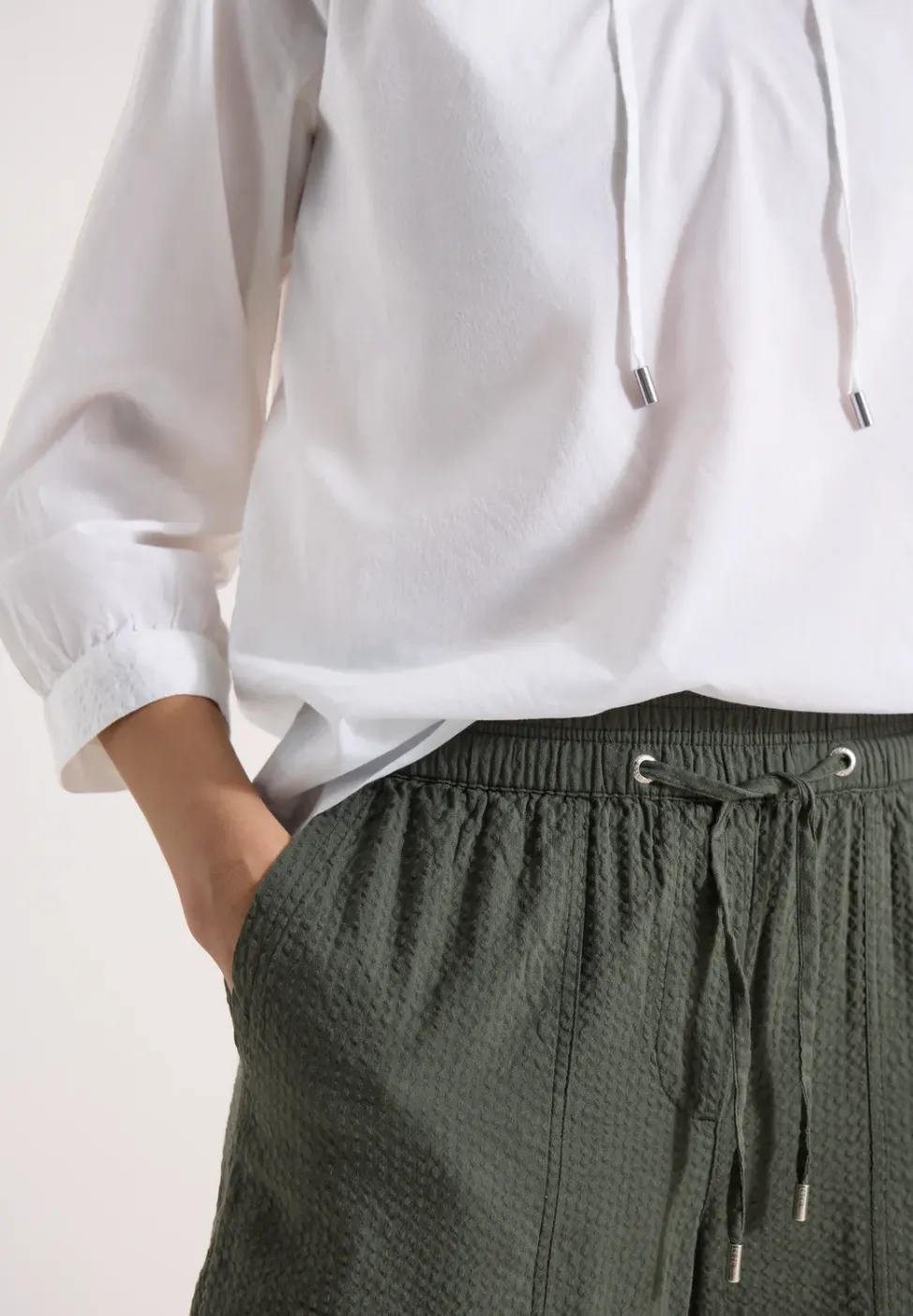 3/4-Arm Bluse mit Split Neck in Unifarbe