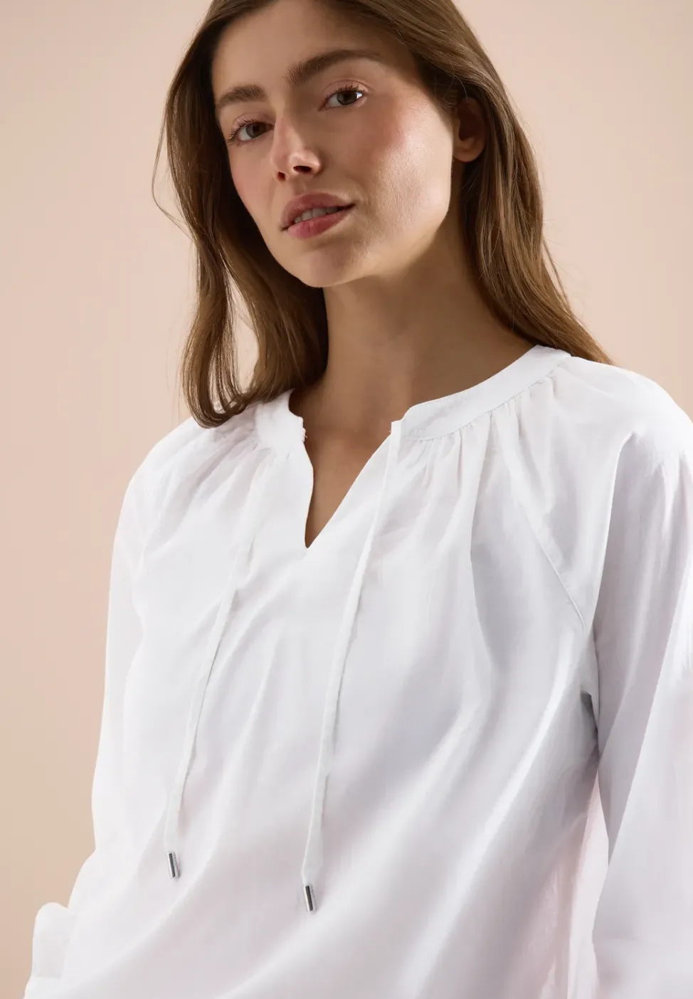 3/4-Arm Bluse mit Split Neck in Unifarbe