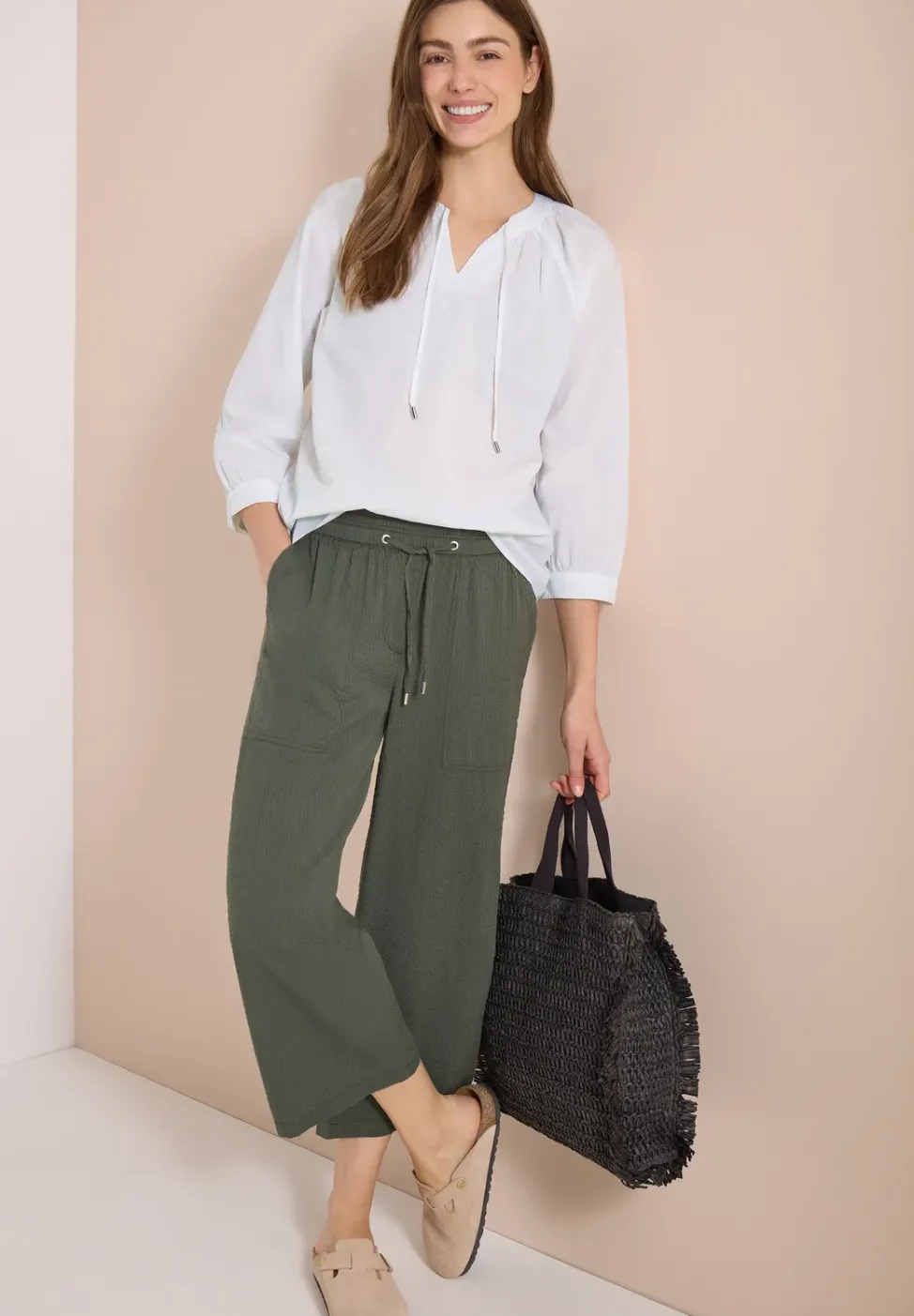 3/4-Arm Bluse mit Split Neck in Unifarbe