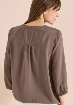 3/4-Arm Bluse mit Split Neck und Bändern
