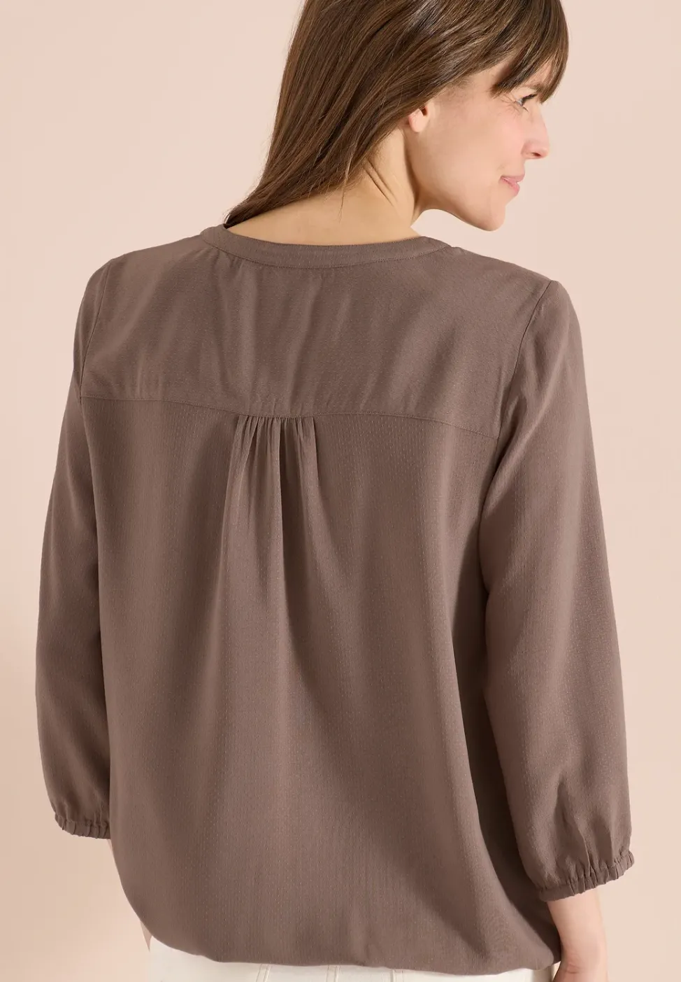 3/4-Arm Bluse mit Split Neck und Bändern