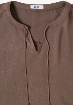 3/4-Arm Bluse mit Split Neck und Bändern