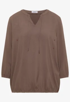 3/4-Arm Bluse mit Split Neck und Bändern