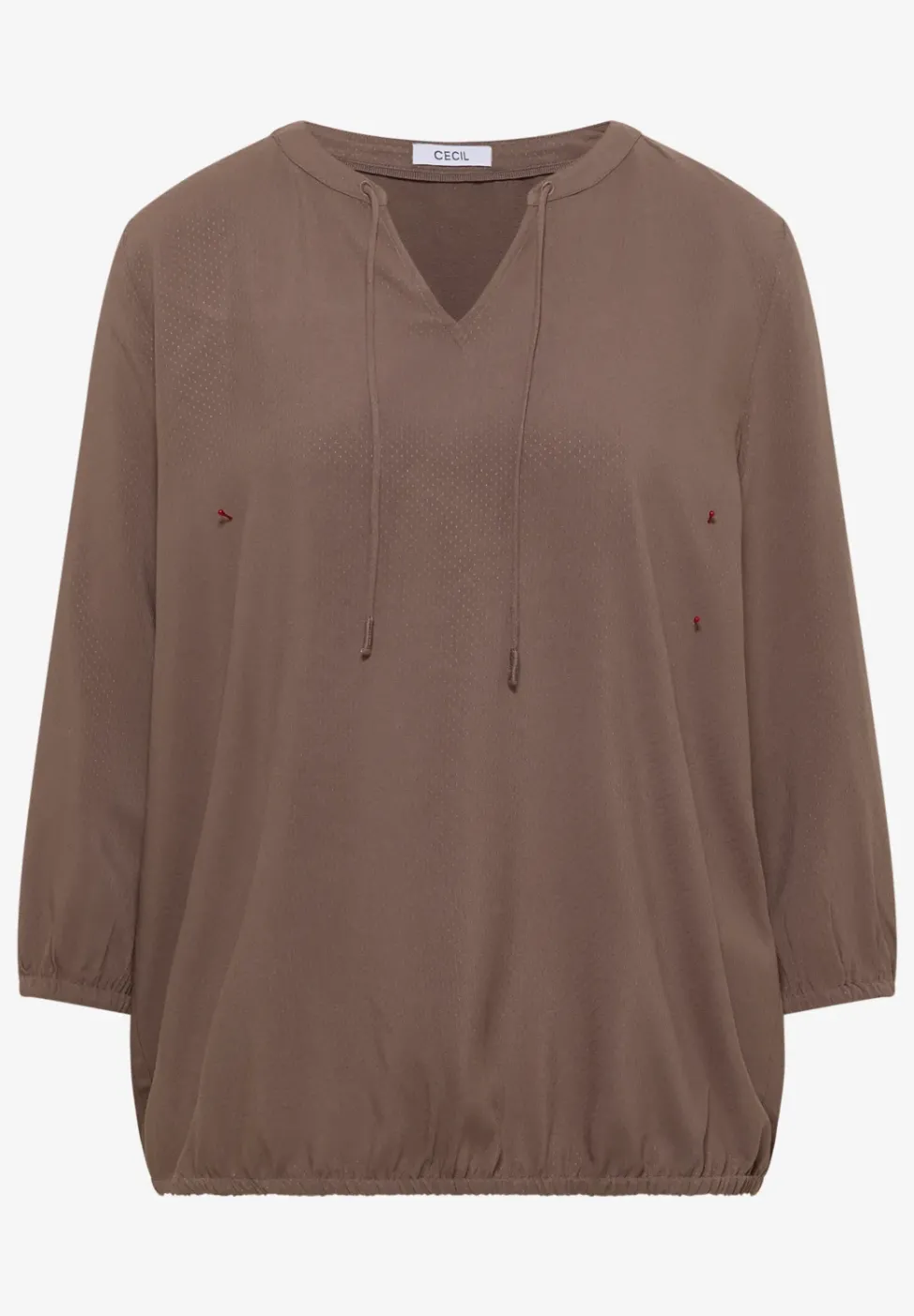 3/4-Arm Bluse mit Split Neck und Bändern