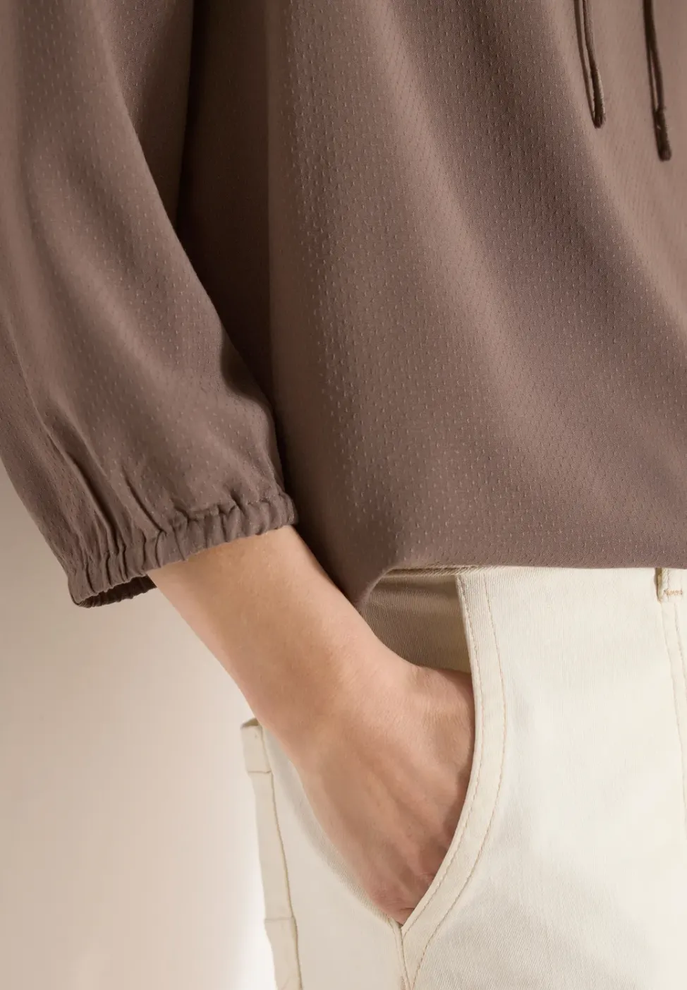 3/4-Arm Bluse mit Split Neck und Bändern