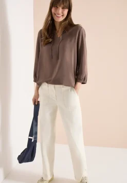 3/4-Arm Bluse mit Split Neck und Bändern