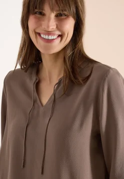 3/4-Arm Bluse mit Split Neck und Bändern