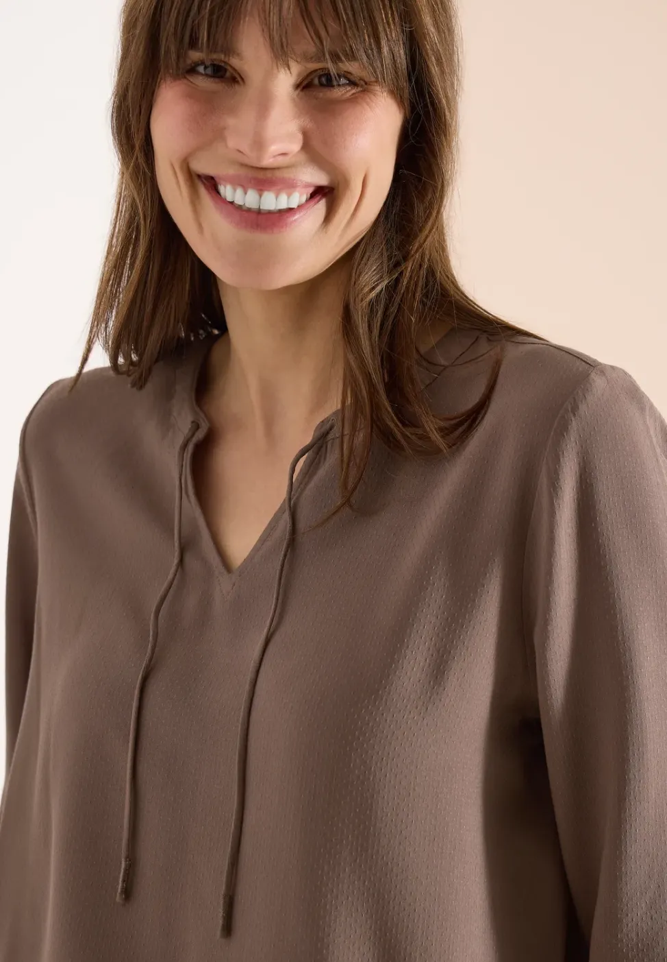 3/4-Arm Bluse mit Split Neck und Bändern