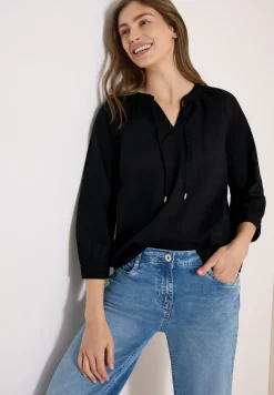 3/4-Arm Bluse mit Split Neck in Unifarbe