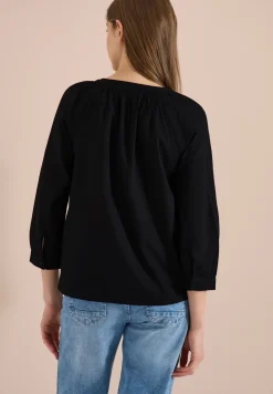 3/4-Arm Bluse mit Split Neck in Unifarbe