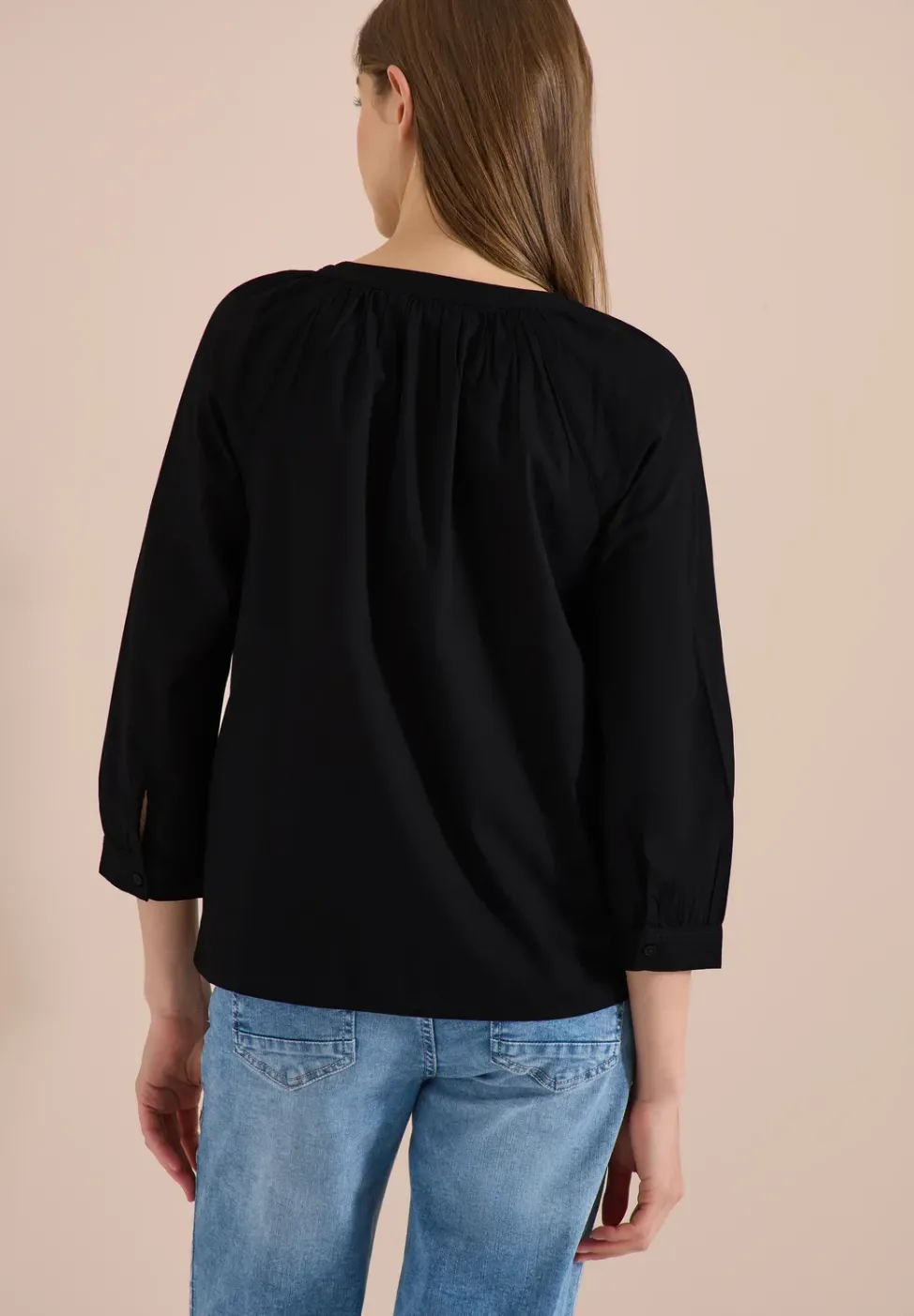 3/4-Arm Bluse mit Split Neck in Unifarbe