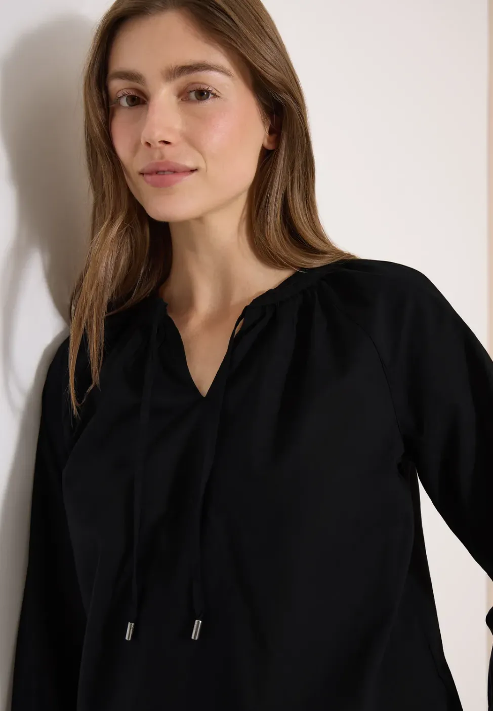 3/4-Arm Bluse mit Split Neck in Unifarbe