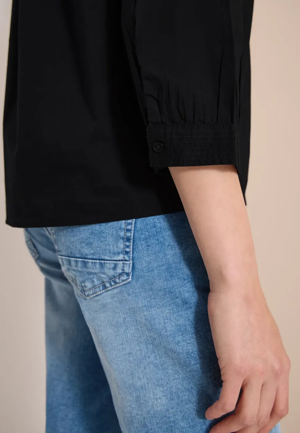 3/4-Arm Bluse mit Split Neck in Unifarbe